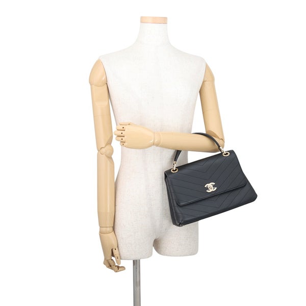シャネル ハンドバッグ シェブロン ココマーク トップハンドルバッグ スモール カーフレザー A57147 CHANEL 2way 黒