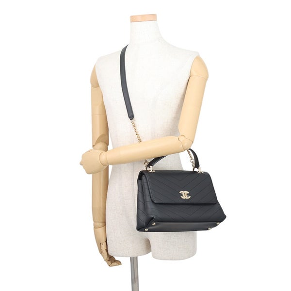 シャネル ハンドバッグ シェブロン ココマーク トップハンドルバッグ スモール カーフレザー A57147 CHANEL 2way 黒