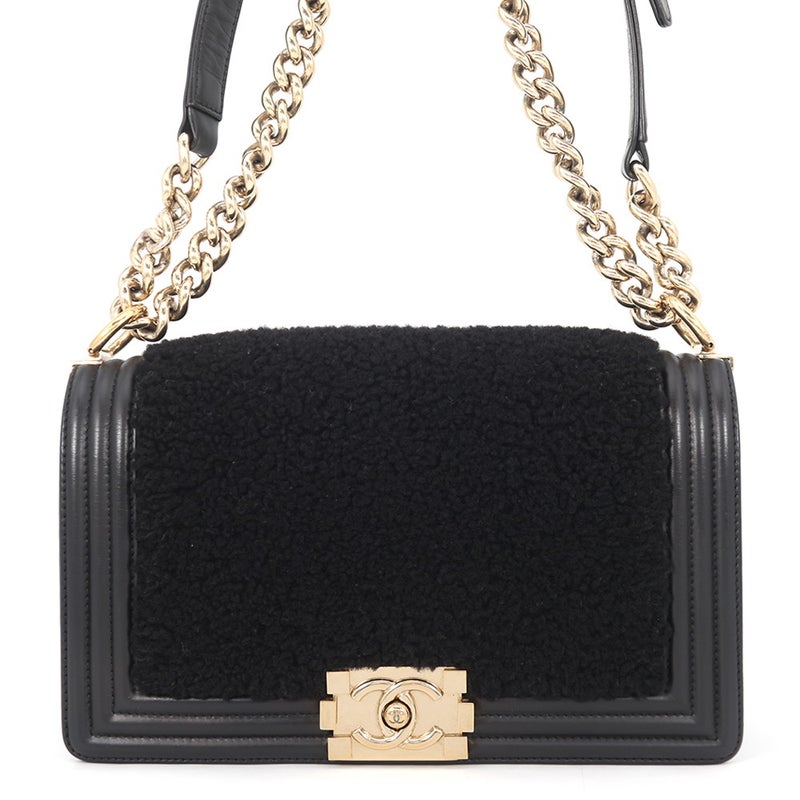 シャネル チェーンショルダーバッグ ボーイシャネル ココマーク シアリング レザー CHANEL 黒
