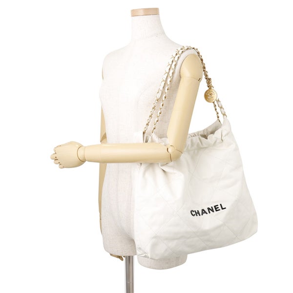 シャネル ハンドバッグ CHANEL22 マトラッセ スモール シャイニーカーフレザー AS3260 CHANEL 白