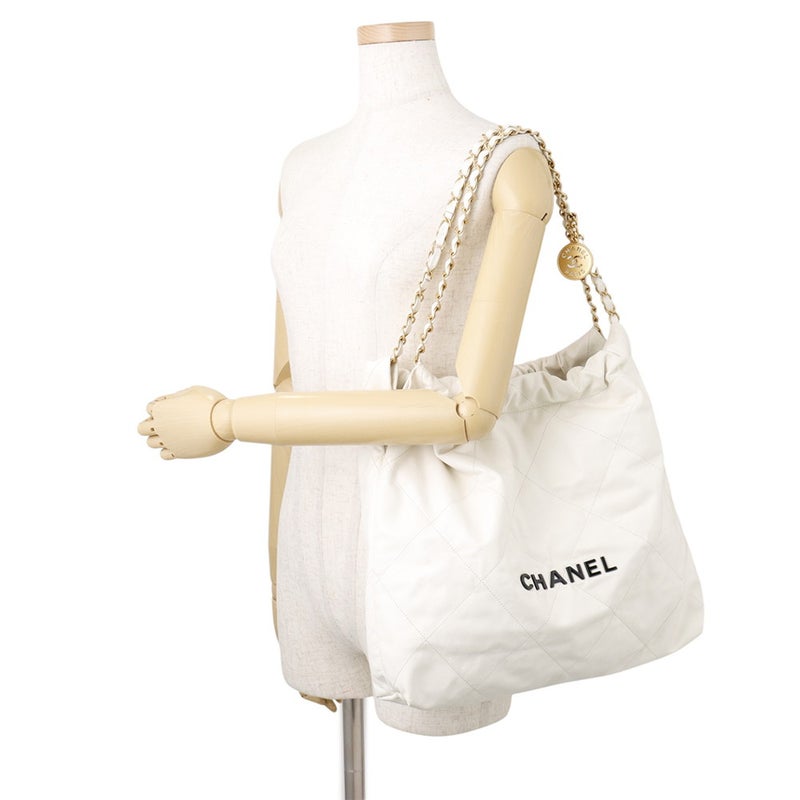 シャネル ハンドバッグ CHANEL22 マトラッセ スモール シャイニーカーフレザー AS3260 CHANEL 白