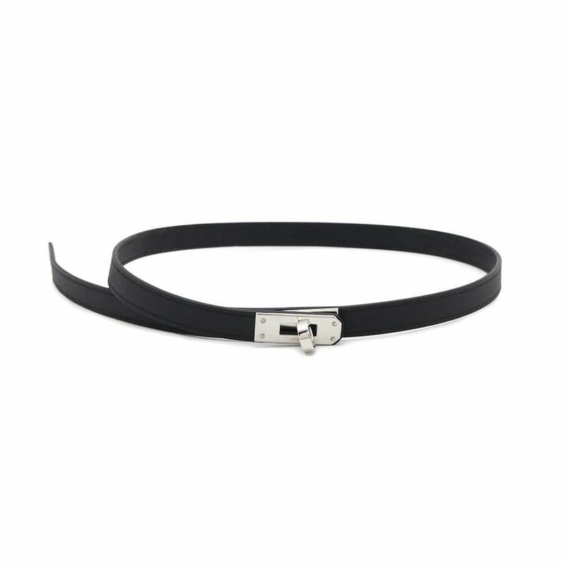 エルメス ネックレス ケリーラリアット ブラック/シルバー金具 スイフト W刻印 HERMES アクセサリー 黒