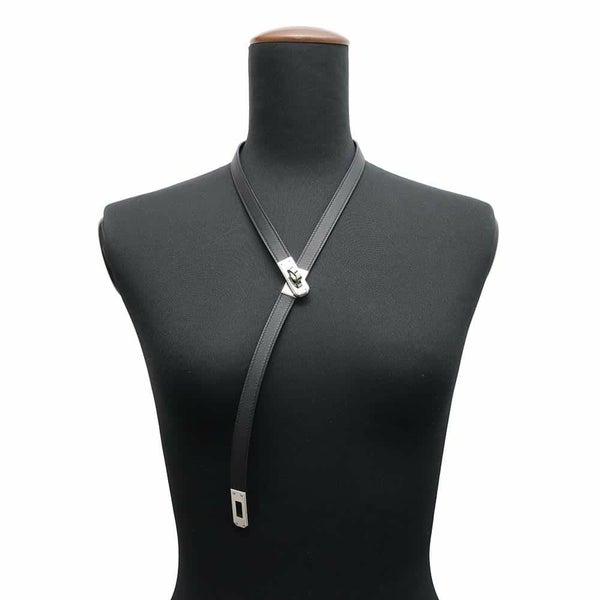 エルメス ネックレス ケリーラリアット ブラック/シルバー金具 スイフト W刻印 HERMES アクセサリー 黒