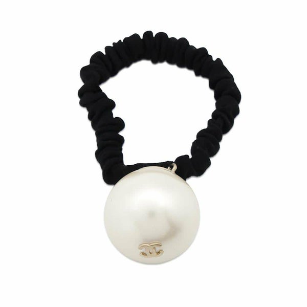 シャネル ヘアゴム ビッグパール ココマーク ヘアゴムバンド グログラン レジン フェイクパール F19V A63896 CHANEL 黒