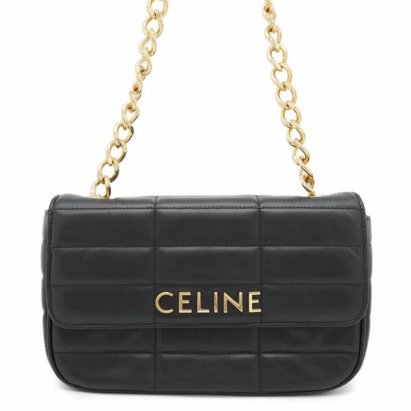セリーヌ チェーンショルダーバッグ ロゴ レザー 11127 3EYD 38NO CELINE バッグ 黒