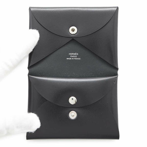 エルメス コインケース カルヴィ デュオ ブラック/シルバー金具 ボックスカーフ B刻印 黒