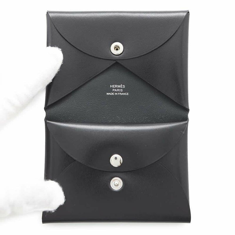 エルメス コインケース カルヴィ デュオ ブラック/シルバー金具 ボックスカーフ B刻印 黒