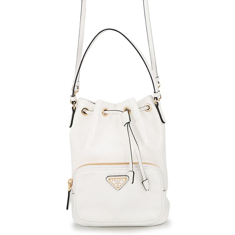 プラダ ハンドバッグ デュエット 巾着 パテントレザー 1BH038 PRADA 2wayショルダーバッグ 白