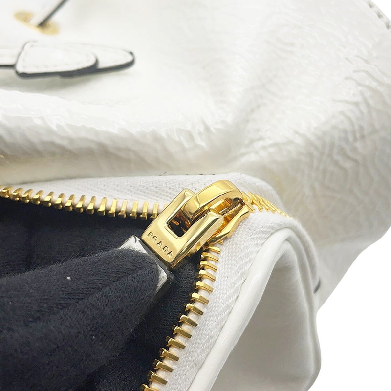 プラダ ハンドバッグ デュエット 巾着 パテントレザー 1BH038 PRADA 2wayショルダーバッグ 白