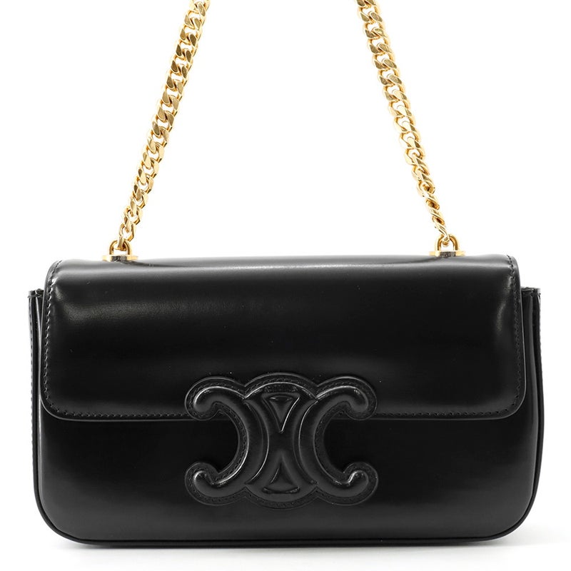 セリーヌ チェーンショルダーバッグ キュイル トリオンフ  レザー CELINE バッグ ブラック 黒