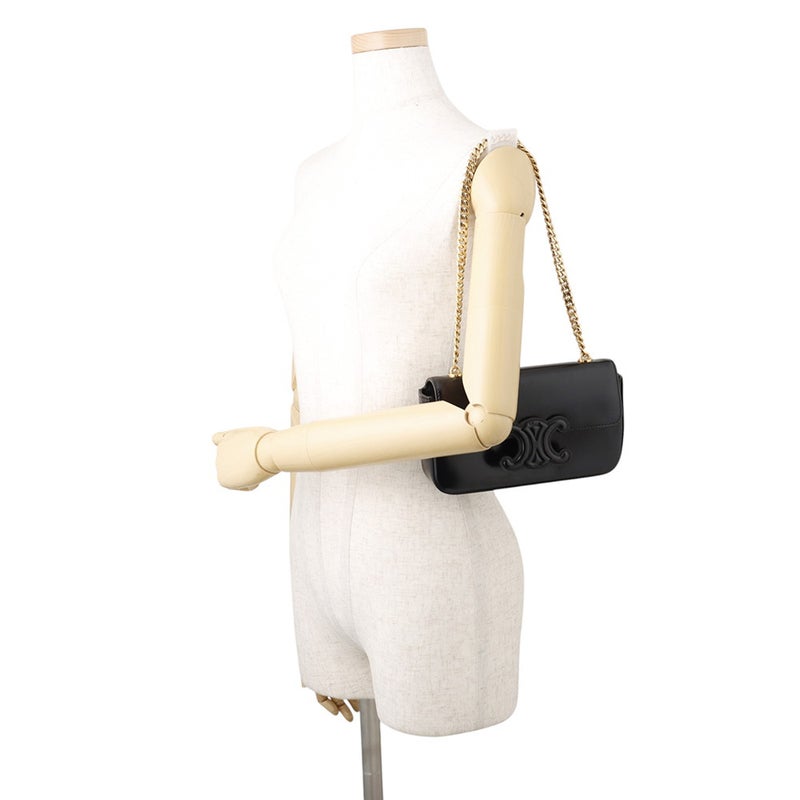 セリーヌ チェーンショルダーバッグ キュイル トリオンフ  レザー CELINE バッグ ブラック 黒
