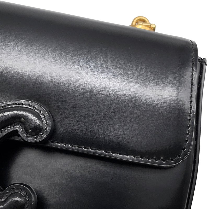 セリーヌ チェーンショルダーバッグ キュイル トリオンフ  レザー CELINE バッグ ブラック 黒