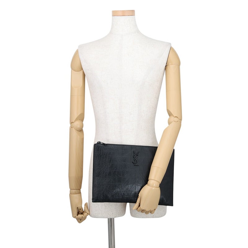 サンローランパリ クラッチバッグ カサンドラ YSL ジップ 型押しレザー 453249 SAINT LAURENT PARIS 黒