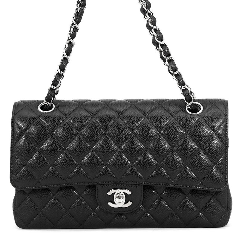 シャネル チェーンショルダーバッグ マトラッセ25 ココマーク キャビアスキン ダブルチェーン A01112 CHANEL 黒