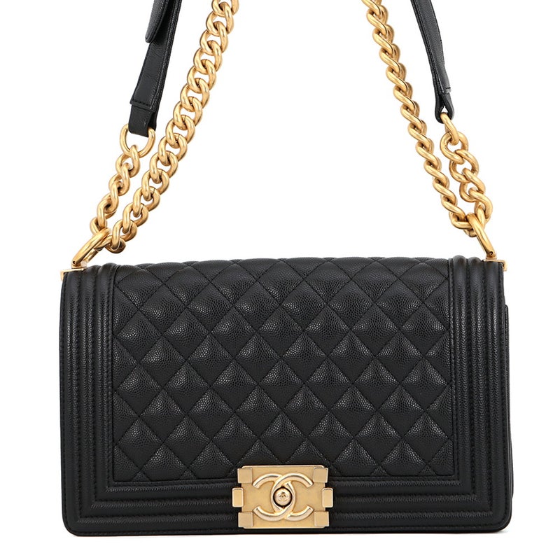 シャネル チェーンショルダーバッグ マトラッセ ココマーク ボーイシャネル キャビアスキン A67086 CHANEL 黒
