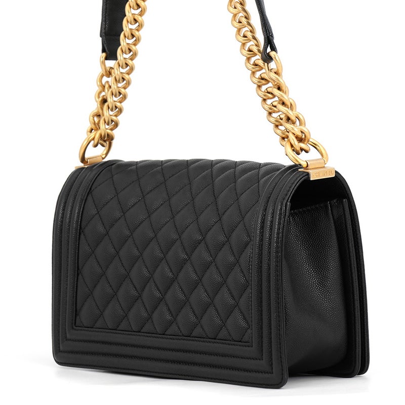 シャネル チェーンショルダーバッグ マトラッセ ココマーク ボーイシャネル キャビアスキン A67086 CHANEL 黒