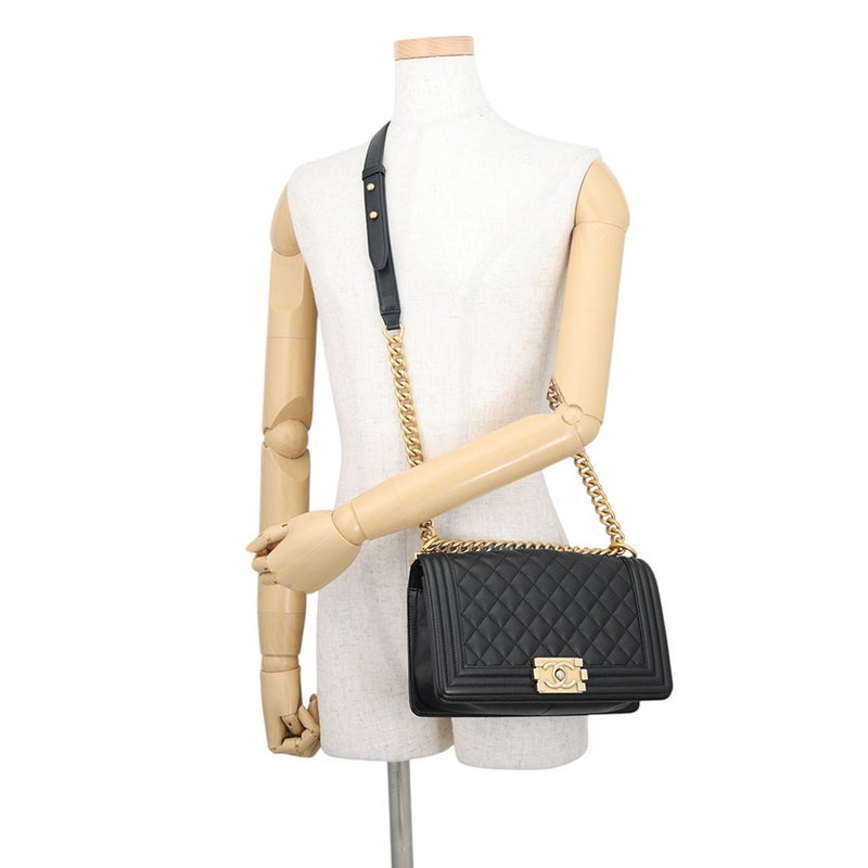 シャネル チェーンショルダーバッグ マトラッセ ココマーク ボーイシャネル キャビアスキン A67086 CHANEL 黒