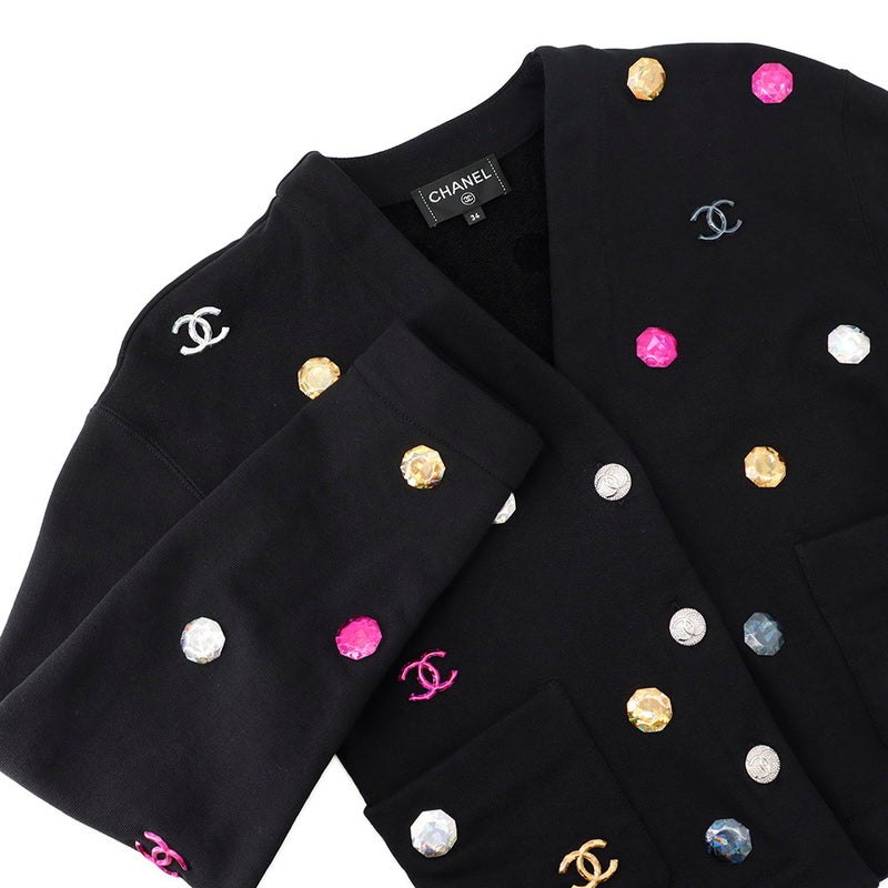 シャネル カーディガン ビジュー ココボタン レディースサイズ34 CHANEL 黒