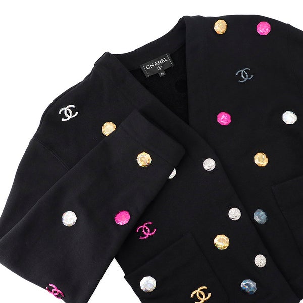 シャネル カーディガン ビジュー ココボタン レディースサイズ34 CHANEL 黒
