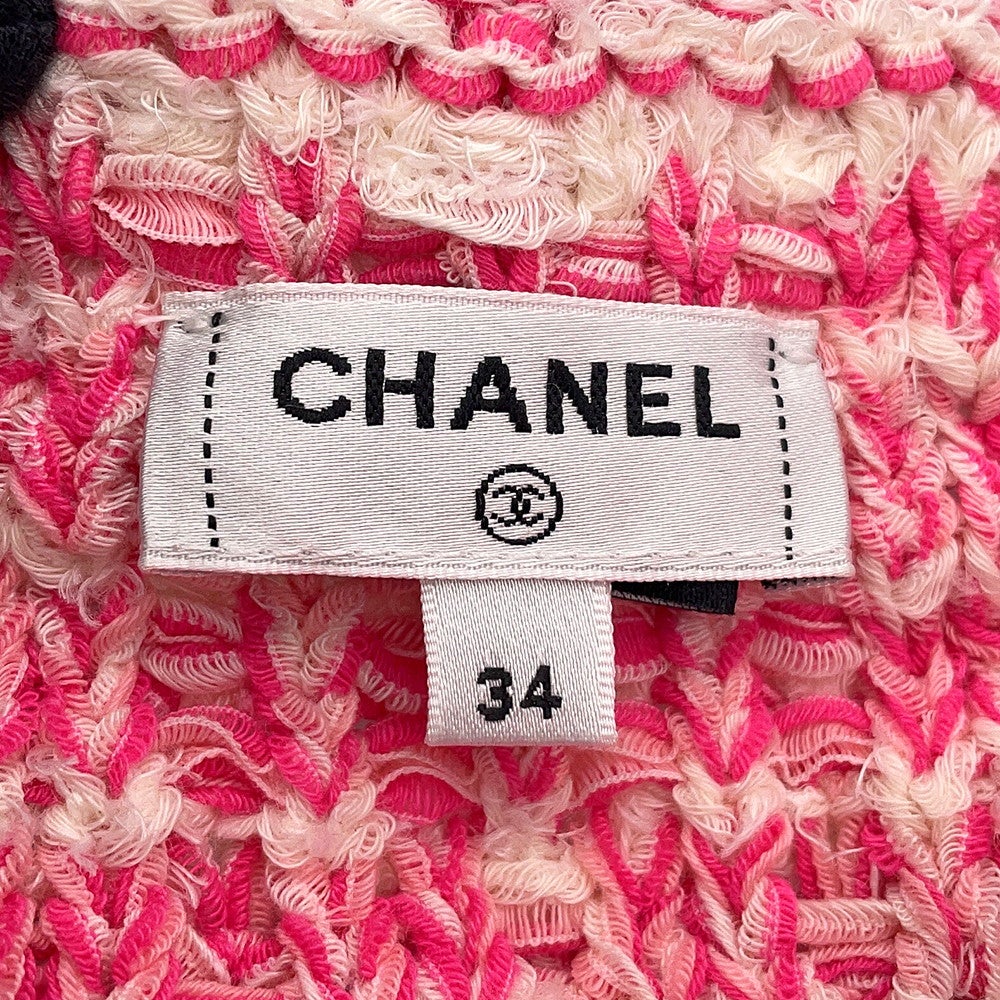 CHANELニット ♡ココマークボタン 34 シャネル ニット ココボタン フリンジ コットン レディースサイズ34