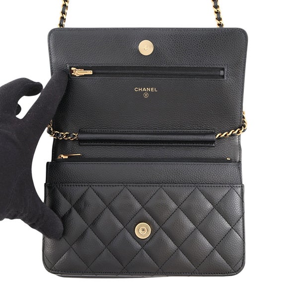 シャネル チェーンウォレット クラシック マトラッセ ココマーク キャビアスキン AP0250 CHANEL 財布 黒