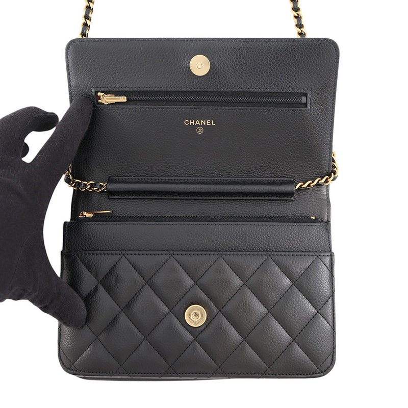 シャネル チェーンウォレット クラシック マトラッセ ココマーク キャビアスキン AP0250 CHANEL 財布 黒