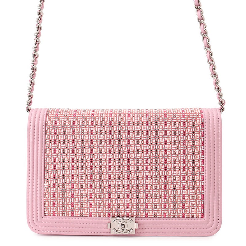 シャネル チェーンウォレット ボーイシャネル マトラッセ ココマーク レザー/ラインストーン A80287 CHANEL 財布