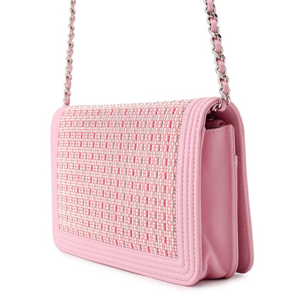 シャネル チェーンウォレット ボーイシャネル マトラッセ ココマーク レザー/ラインストーン A80287 CHANEL 財布