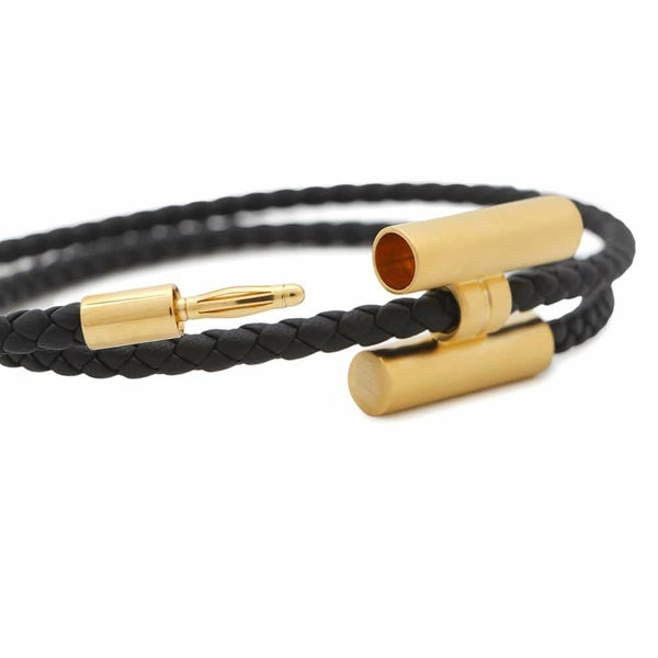 エルメス ブレスレット トゥルニ トレッセ ブラック/ゴールド金具 スイフト サイズT5 HERMES アクセサリー 黒