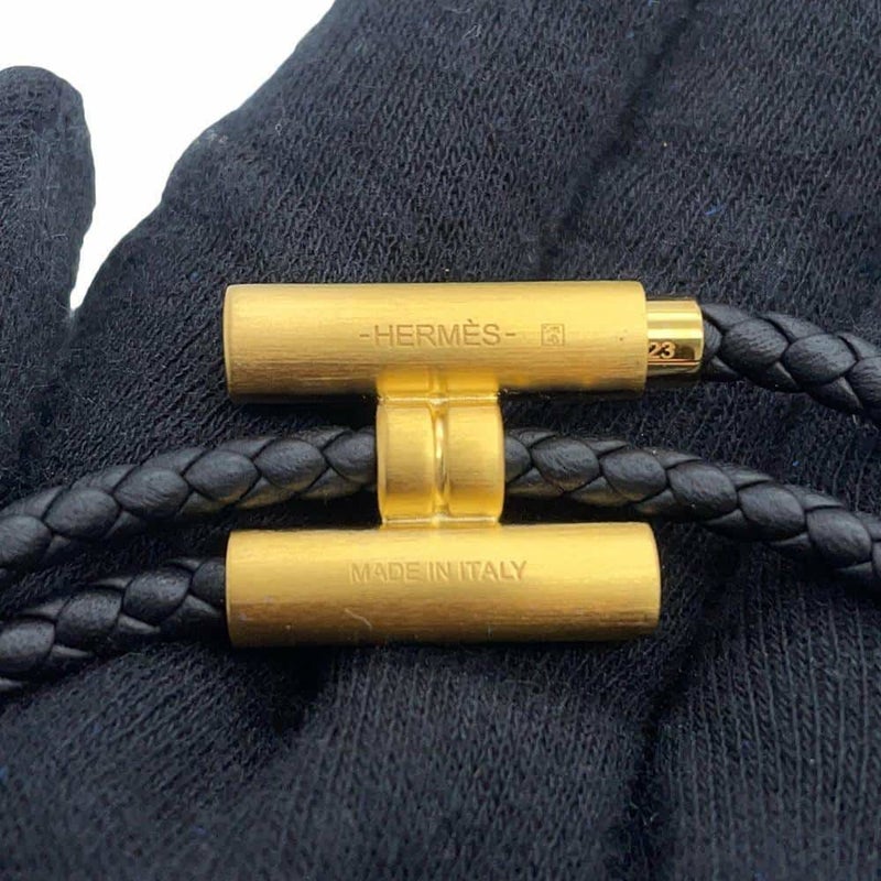エルメス ブレスレット トゥルニ トレッセ ブラック/ゴールド金具 スイフト サイズT5 HERMES アクセサリー 黒