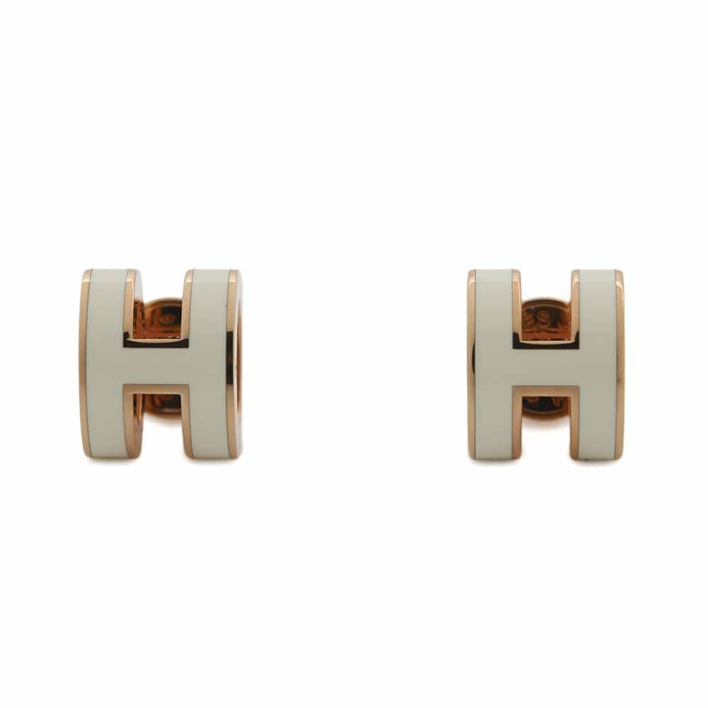 【新品未使用】HERMES ミニ ポップH ピアス ホワイト ピンクゴールド エルメス ピアス ミニ・ポップアッシュ ホワイト/ピンクゴールド金具 H