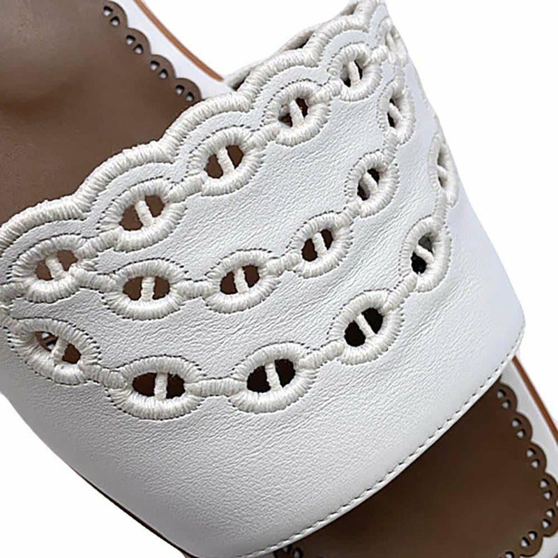 エルメス サンダル ガエル シェーヌダンクル刺繍 レザー レディースサイズ38 1/2 HERMES 靴 白