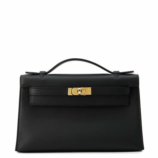 エルメス ハンドバッグ ポシェットケリー ブラック/ゴールド金具 スイフト HERMES W刻印 黒