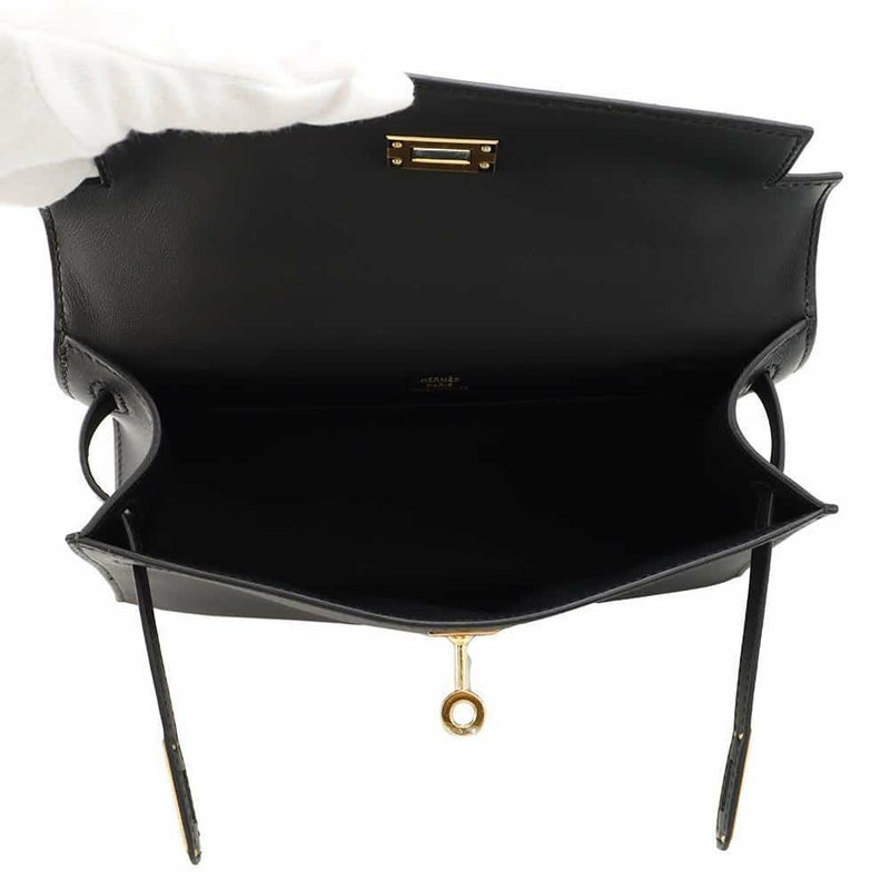 エルメス ハンドバッグ ポシェットケリー ブラック/ゴールド金具 スイフト HERMES W刻印 黒