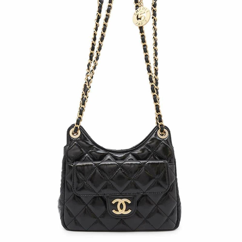 シャネル チェーンショルダーバッグ マトラッセ ココマーク ホーボー カーフスキン AS4323 CHANEL バッグ 黒