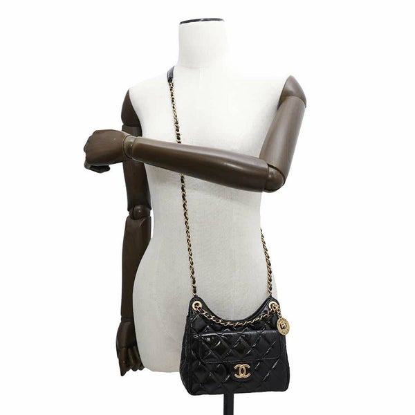 シャネル チェーンショルダーバッグ マトラッセ ココマーク ホーボー カーフスキン AS4323 CHANEL バッグ 黒