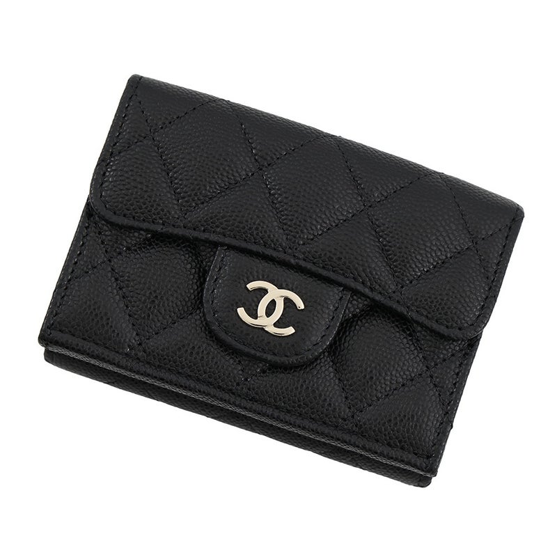 シャネル 三つ折り財布 マトラッセ ココマーク クラシック スモール フラップ ウォレット キャビアスキン AP0230 CHANEL 財布 黒