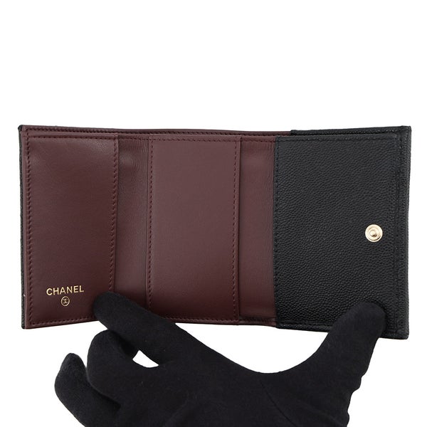 シャネル 三つ折り財布 マトラッセ ココマーク クラシック スモール フラップ ウォレット キャビアスキン AP0230 CHANEL 財布 黒