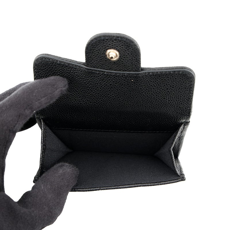 シャネル 三つ折り財布 マトラッセ ココマーク クラシック スモール フラップ ウォレット キャビアスキン AP0230 CHANEL 財布 黒