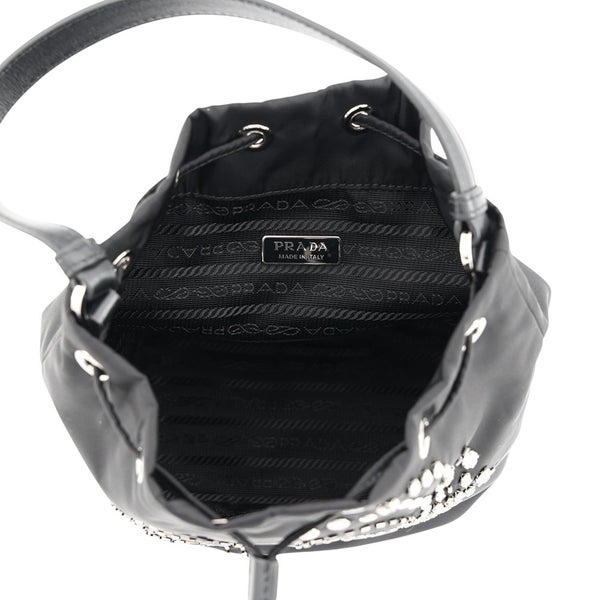 プラダ ハンドバッグ Re-Nylon ビーズ 巾着 ナイロン 1BE067 PRADA 2wayショルダーバッグ 黒