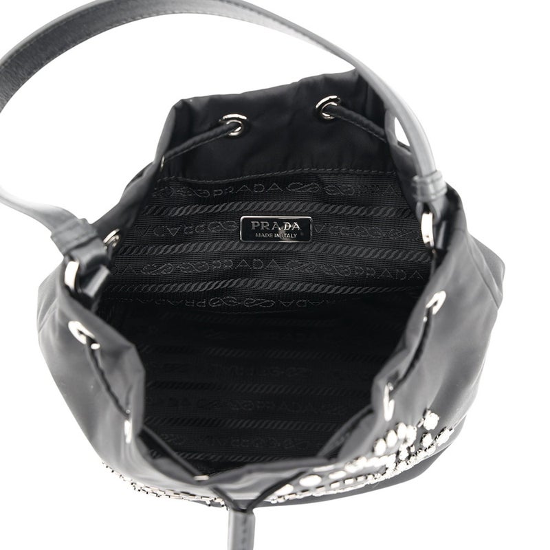 プラダ ハンドバッグ Re-Nylon ビーズ 巾着 ナイロン 1BE067 PRADA 2wayショルダーバッグ 黒