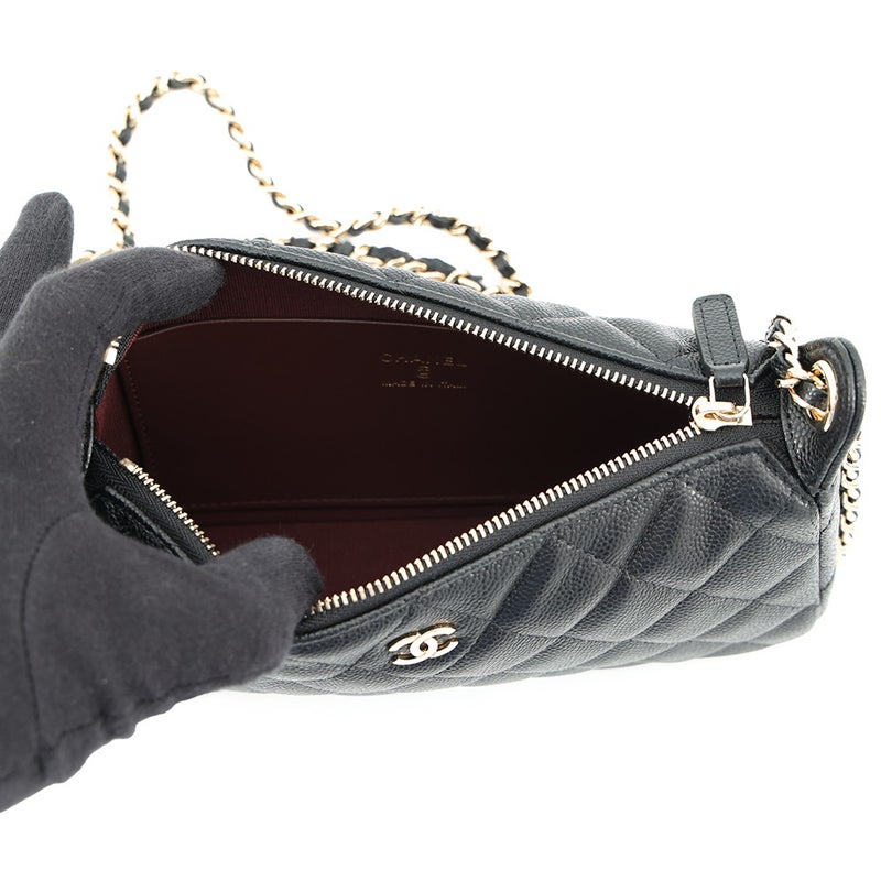 シャネル チェーンショルダーバッグ マトラッセ ココマーク チェーンクラッチ キャビアスキン AP4704 CHANEL 2way 黒