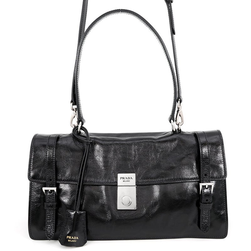 プラダ ハンドバッグ ロゴ レザー 1BN026 PRADA 2wayショルダーバッグ 黒
