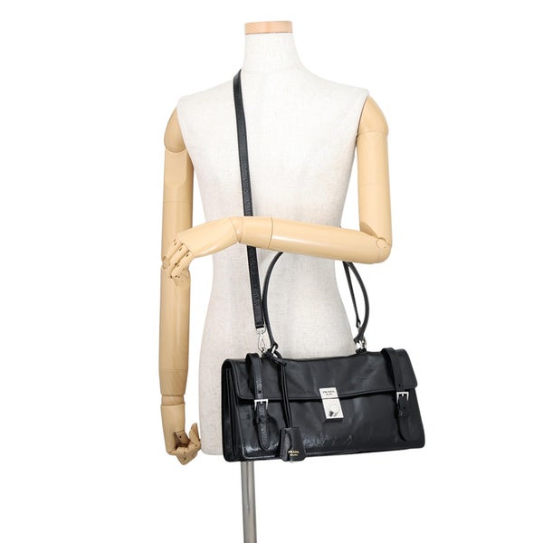 プラダ ハンドバッグ ロゴ レザー 1BN026 PRADA 2wayショルダーバッグ 黒