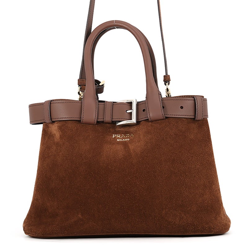 プラダ ハンドバッグ バックル ミディアム ロゴ スエード 1BA434 PRADA 2wayショルダーバッグ