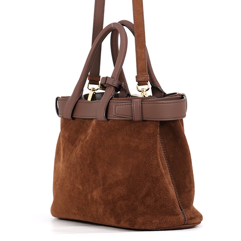 プラダ ハンドバッグ バックル ミディアム ロゴ スエード 1BA434 PRADA 2wayショルダーバッグ