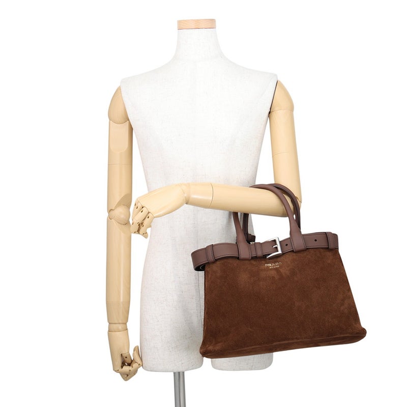 プラダ ハンドバッグ バックル ミディアム ロゴ スエード 1BA434 PRADA 2wayショルダーバッグ