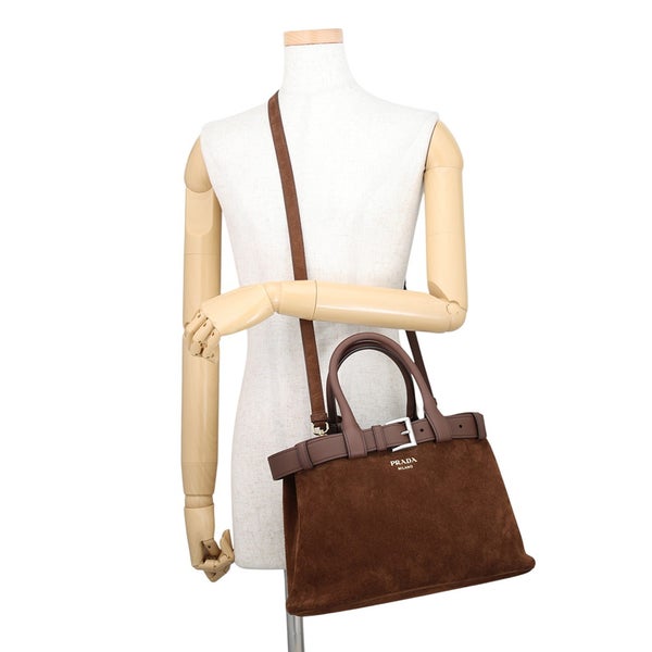 プラダ ハンドバッグ バックル ミディアム ロゴ スエード 1BA434 PRADA 2wayショルダーバッグ