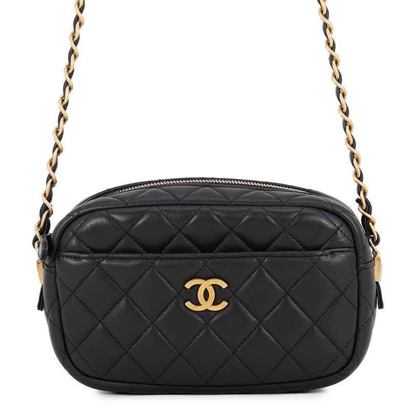 シャネル チェーンショルダーバッグ マトラッセ ココマーク カメラケース ラムスキン A91796 CHANEL ポシェット 黒