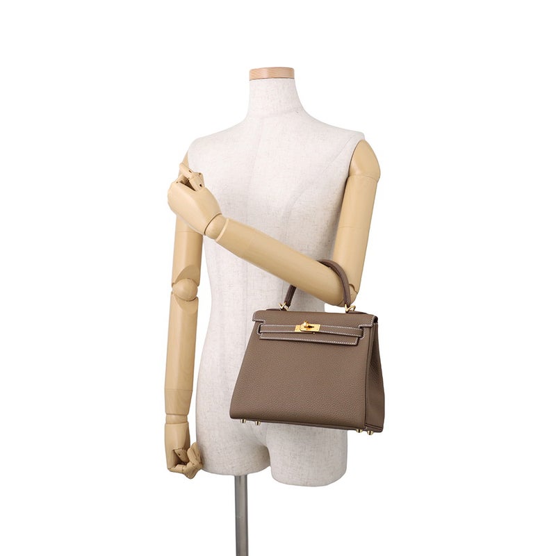 エルメス ハンドバッグ ケリー25 内縫い エトゥープ/ゴールド金具 トゴ G刻印 HERMES Kelly ２wayショルダー